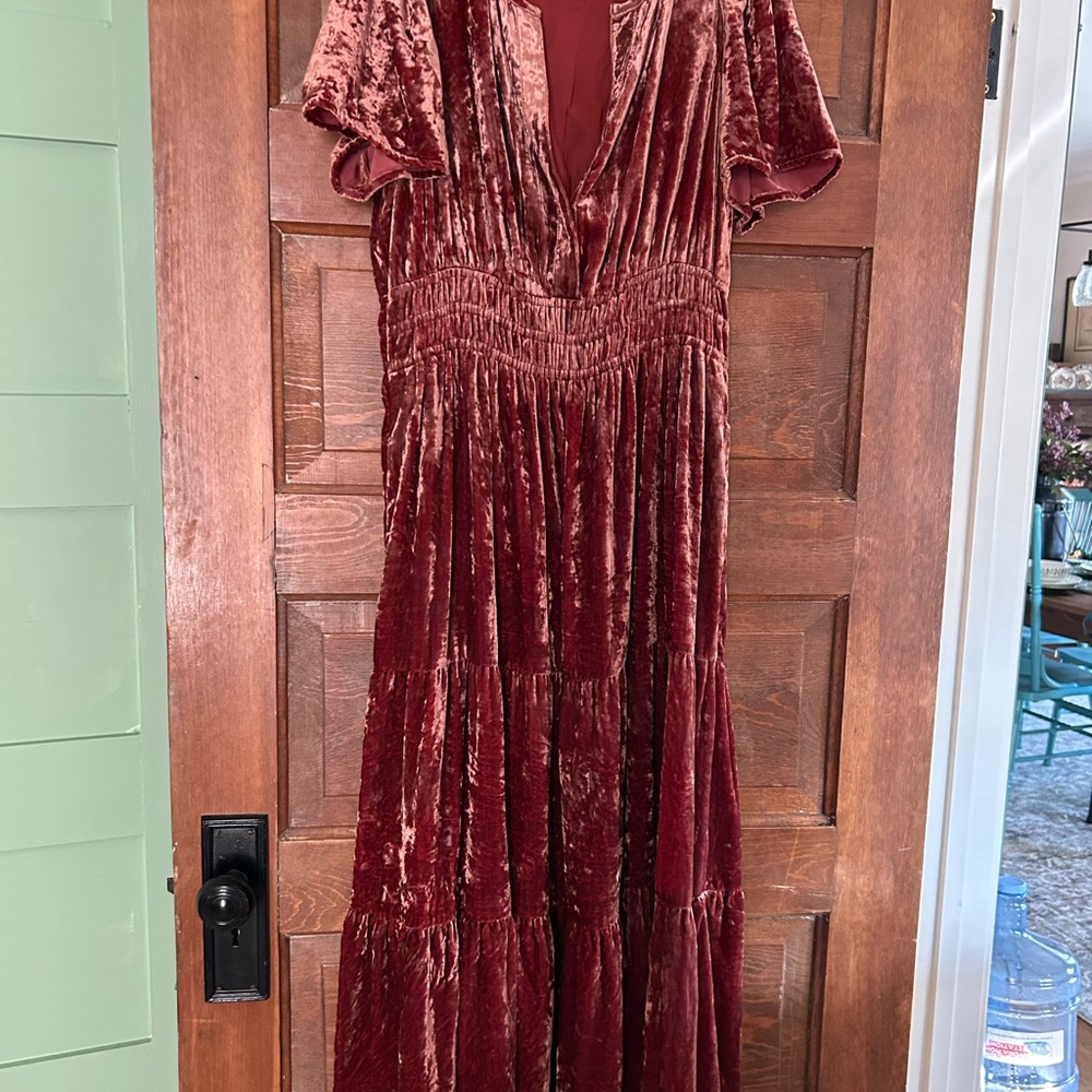 Anthropologie Velvet Maxi Dress in Rich Burgundy